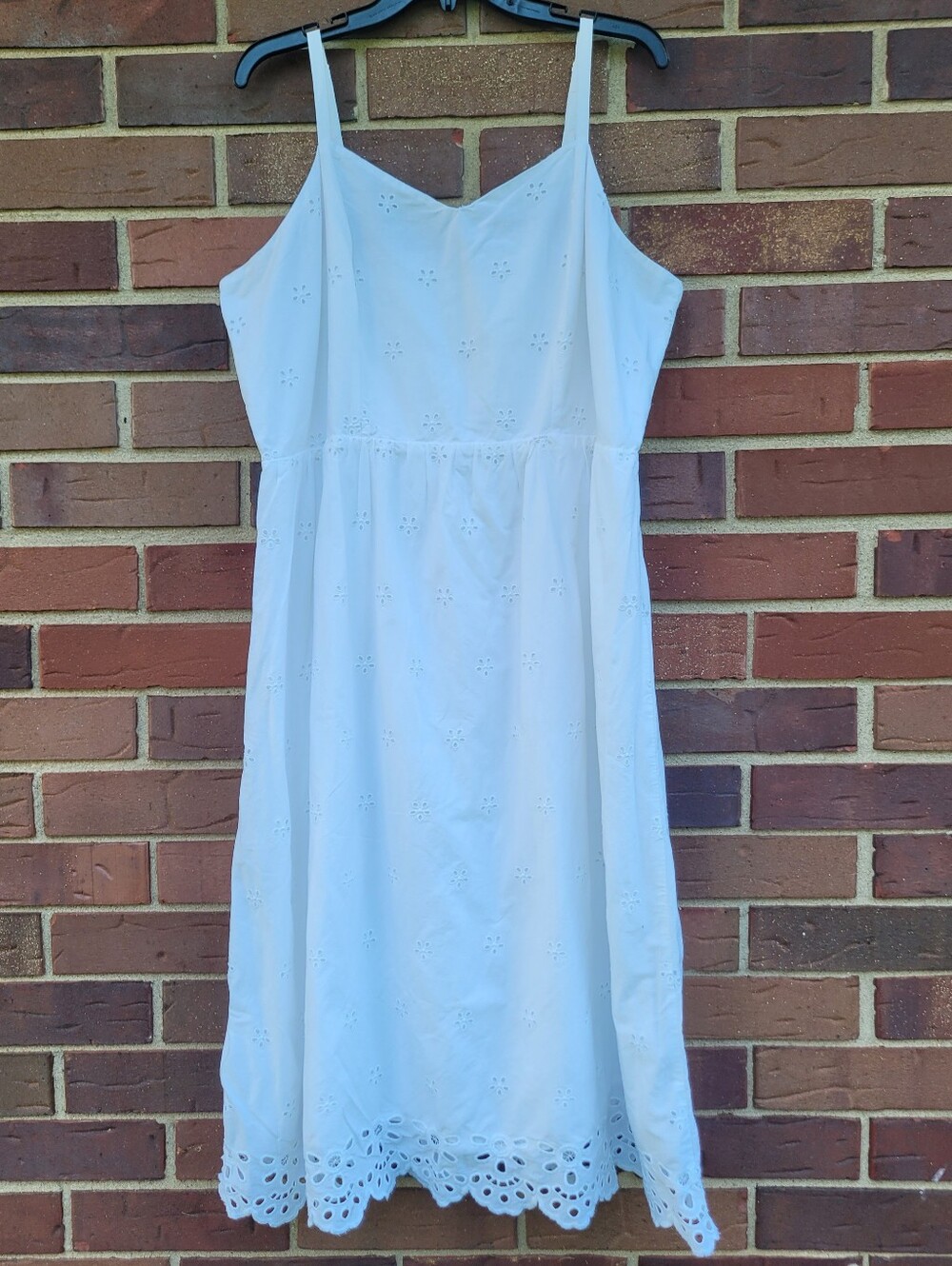 Old Navy Fit & Flare Eyelet Midi Dress Scalloped Hem White Womens XXL Cotton